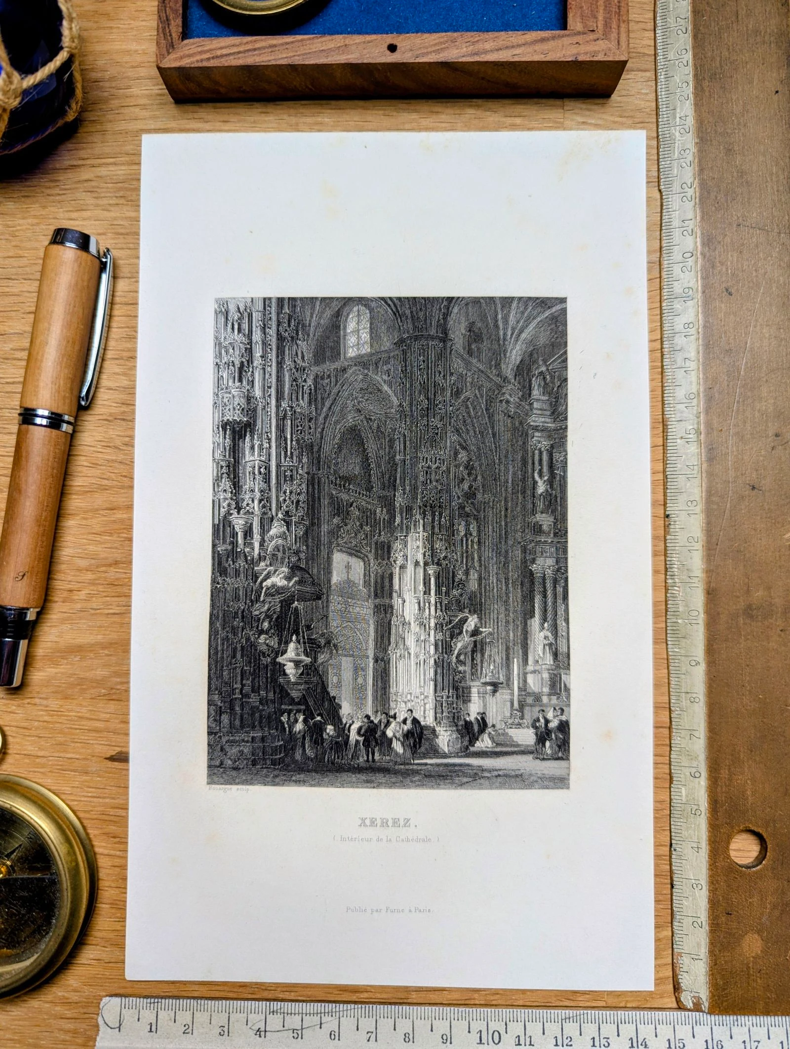 Cathédrale de Xerez, gravure Vintage, imprimée en 1841.